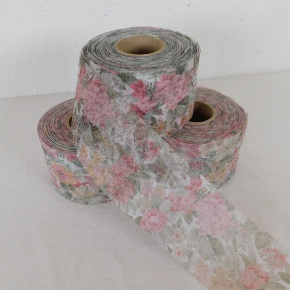 Unknown Other - Lot of 3 Ribbon Spools Paper Thin Crepe? Roses Flowers 2.5" Wedding Reception